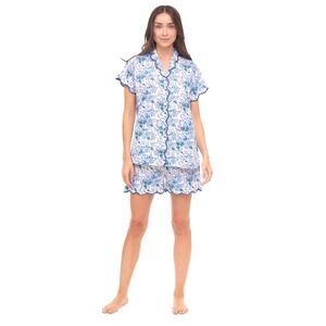 Heidi Carey BLUE FLORAL S/S Scallop PAJAMAS WITH SHORTS SIZE SMALL